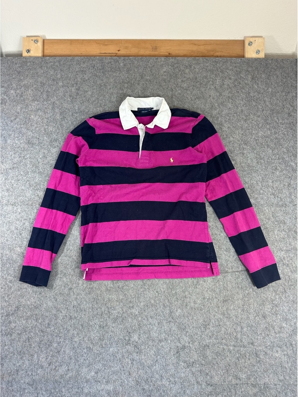 Ralph Lauren pink navy striped long sleeve rugby shirt size large